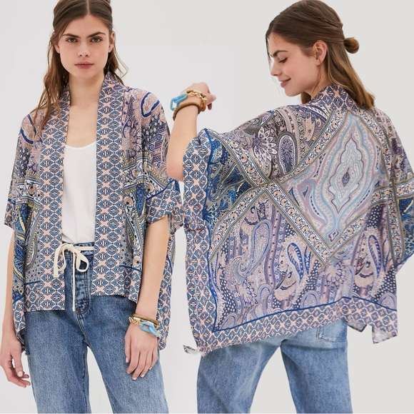 Anthropologie Bl-nk London Aletha Cropped Kimono One Size Bohemian Summer - Picture 1 of 16